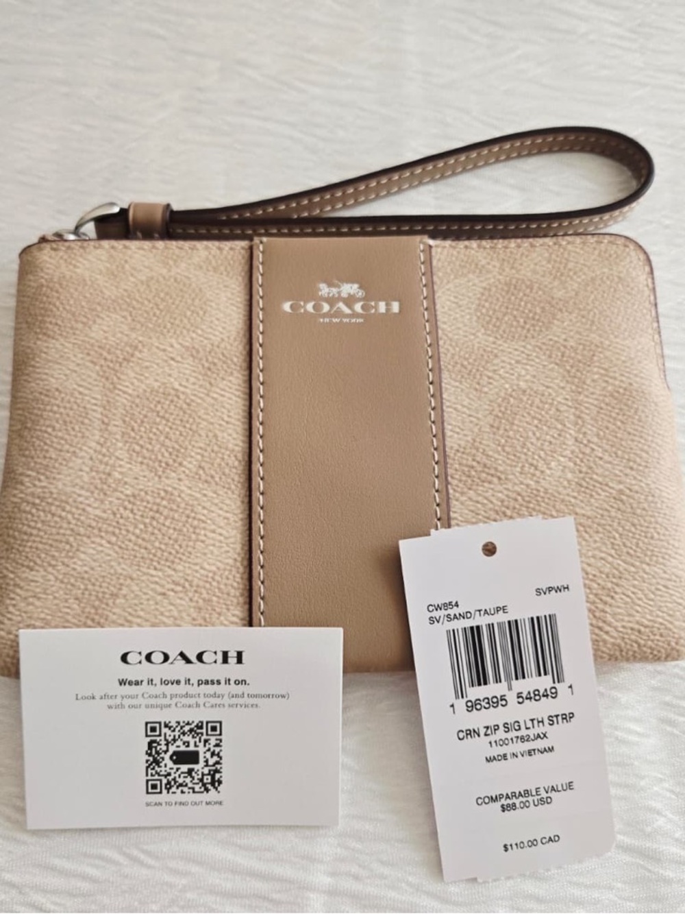Coach Corner Zip Wristlet in Signature Canvas with Stripe